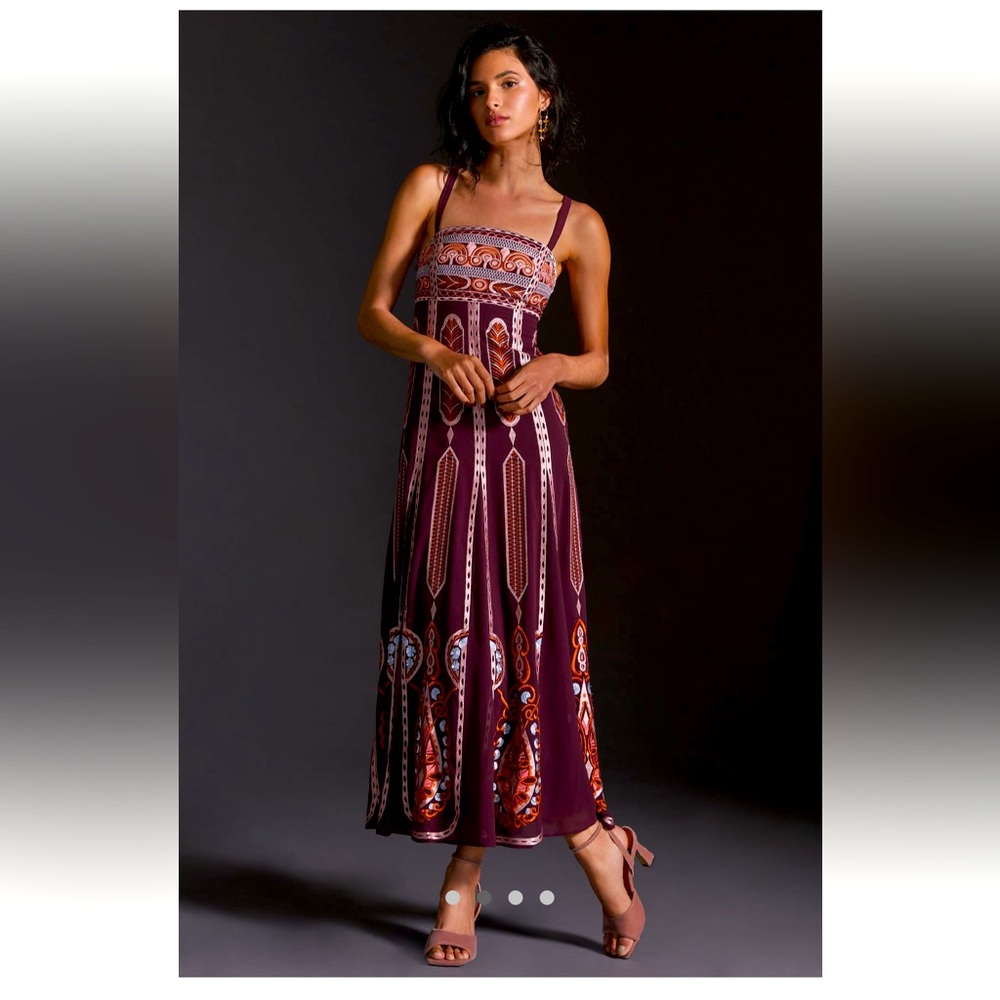 NWT Anthropologie Embroidered Midi Dress SIZE 8, Black Motif